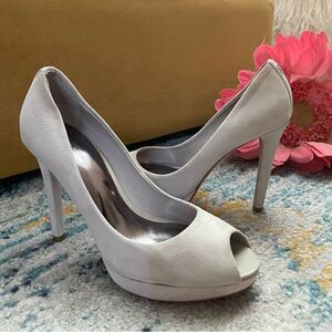 COACH Selma heels dove gray suede peep toe pumps 7B